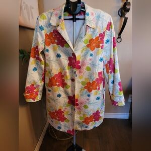 Bright Floral Button-Up Jacket in White, Pink, Orange, Green, Blue